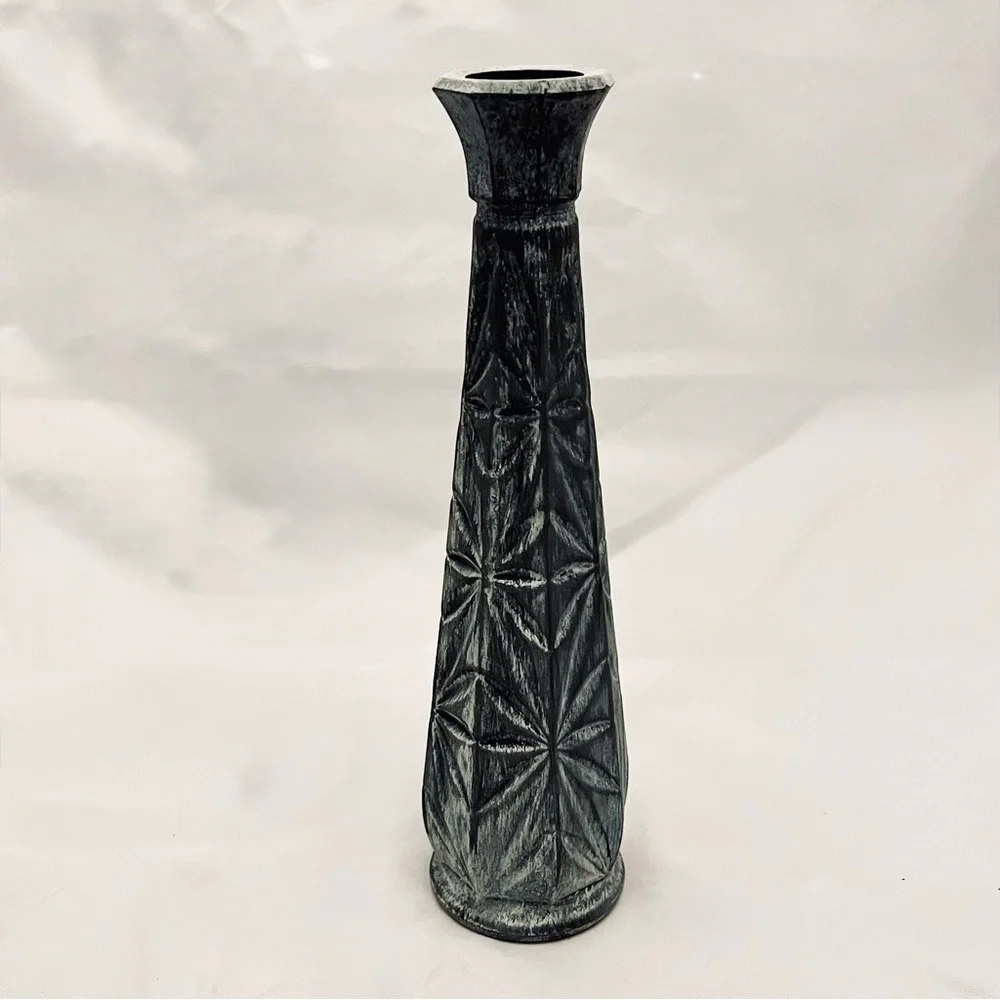 Floral Bud Vase, Black and Gray Painted, Vintage EUC